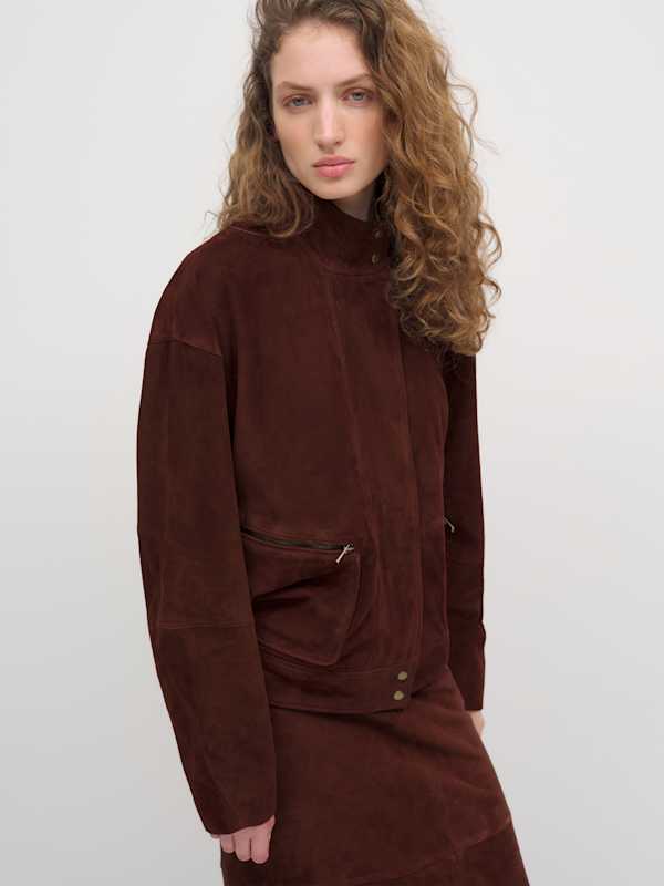 Veda Harrison Leather Oversized Bomber - Cranberry Suede